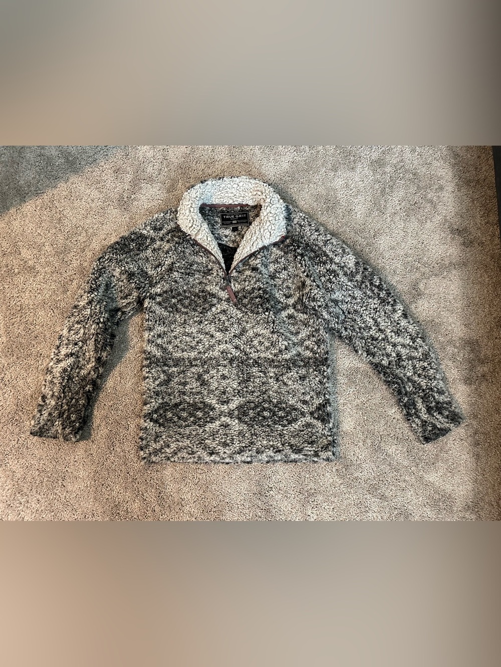 True Grit Plush Sherpa Half-Zip in Gray and White
